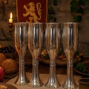 Royal Selangor Pewter Champagne Flutes Set‎ of 4 1999 Goblets 9" Vintage Barware